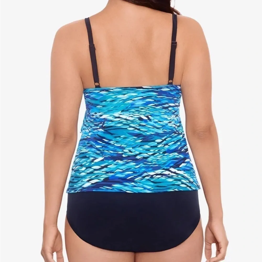 MSRP $119 Swim Solutions Womens Tankini Top Printed Tiered Swimwear Navy Size 12 - Picture 3 of 5